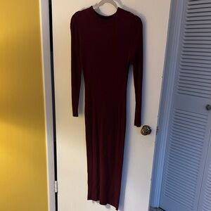 Elegant Burgundy Long Sleeve Sweater Dress